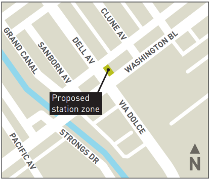 Map of proposed new station at Washington Bl and Via Dolce