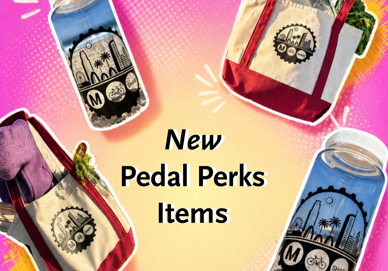 A new water bottle and tote bag design for Pedal Perks